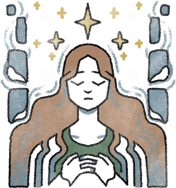 An illustration that might appear in a scroll, depicting a sleeping Guinevere surrounded by stars.
